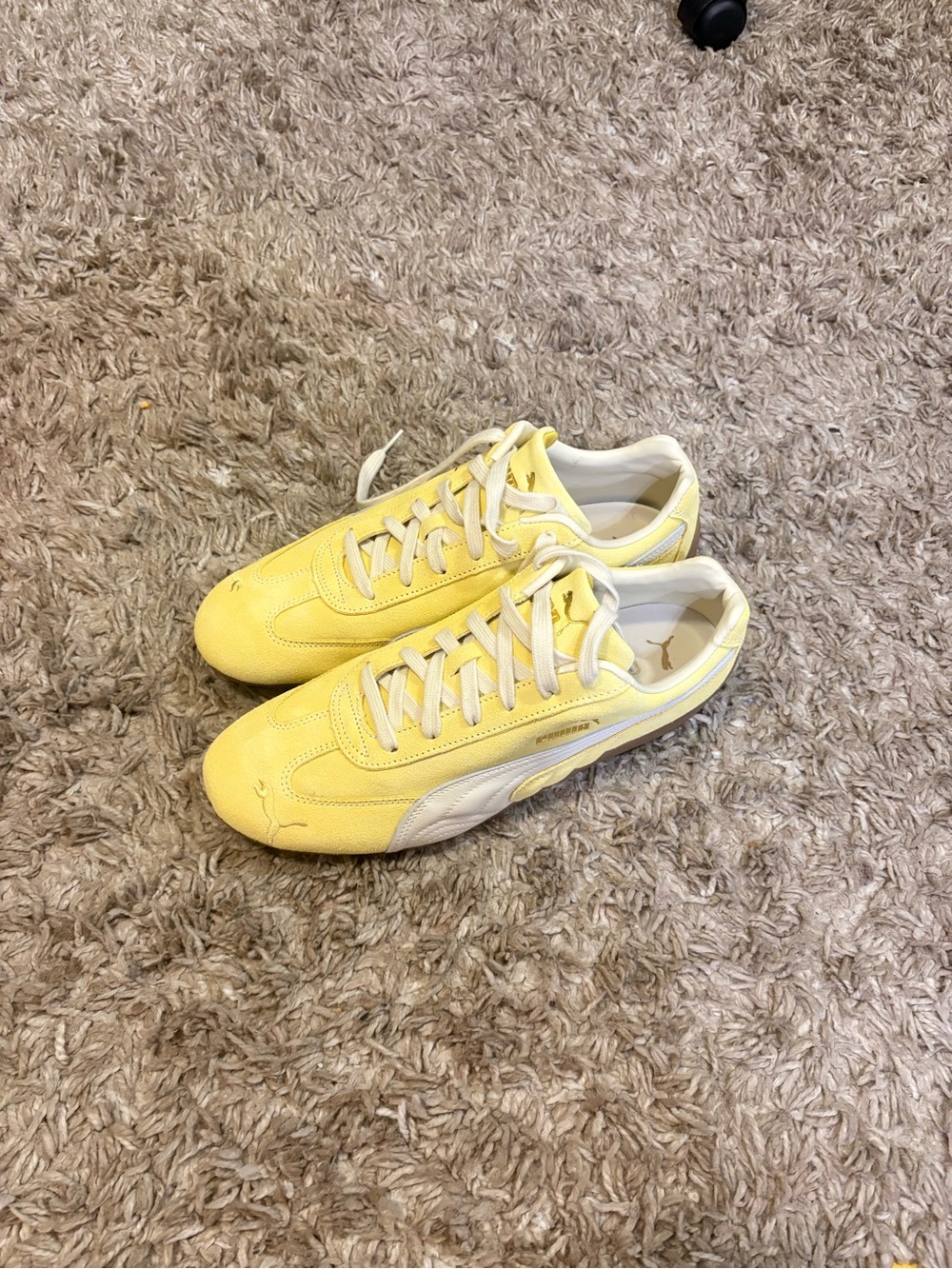 Puma Yellow and White Low-Top Speedcat Sneakers Mens 10 Womans 11.5